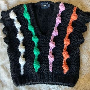 MAEVE by ANTHROPOLOGIE Cable Knit Sweater Deep V Neck Womens One Size Black